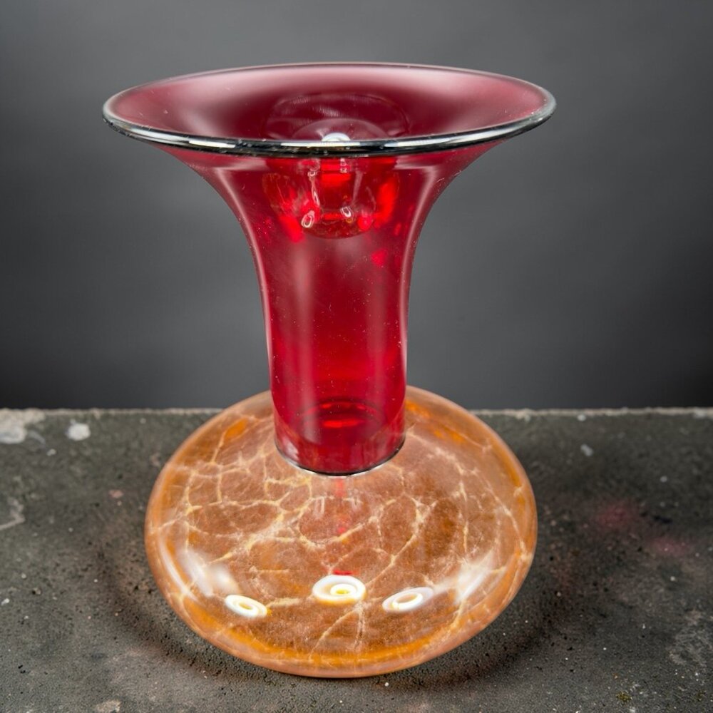 2003 K‎ Piper Hand Blown Studio Art Glass Vase Vessel Marbling Pattern Hand Made